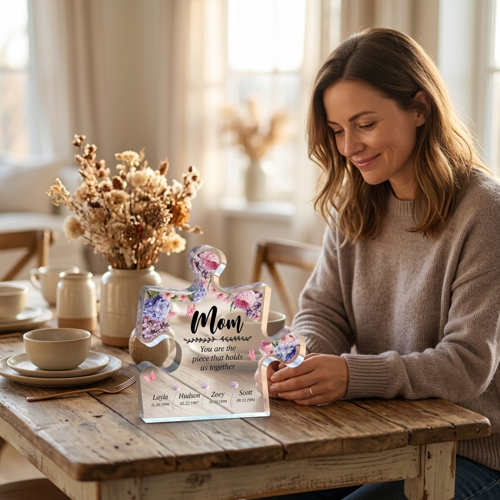 Personalized Puzzle Piece Acrylic Plaque – ‘Mom,You Are the Piece That Holds Us Together’ Mother’s Day Gift