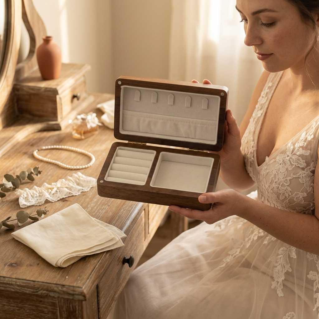 Personalized Walnut Jewelry Box with Name Engraving Mother's Day Gift for Mom
