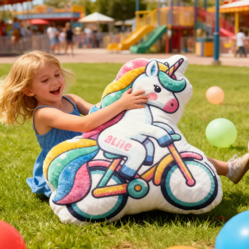 Personalized Pinky Horse Bike Pillow Cozy Graphic 3D Print Dreaming Princess Pillow Name Pillow Comfortable Travel Cushion for Kids Girls Riding Lovers