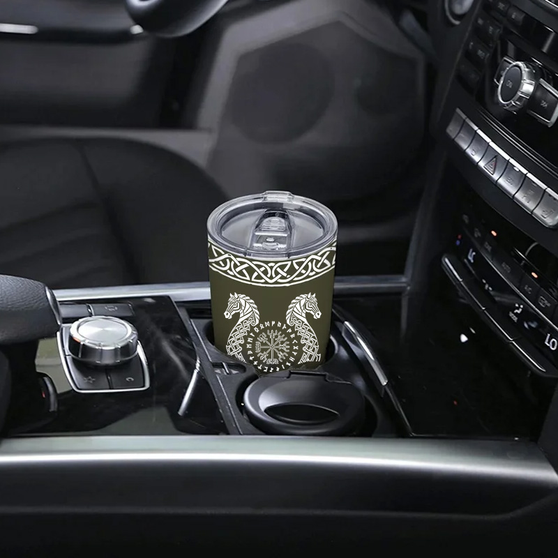 Personalized Multicolor Horse Celtic Guardians Viking Runes Norse Mythology Insulated Tumbler with Name Travel Daily Use Birthday Gift for Equestrain Lovers