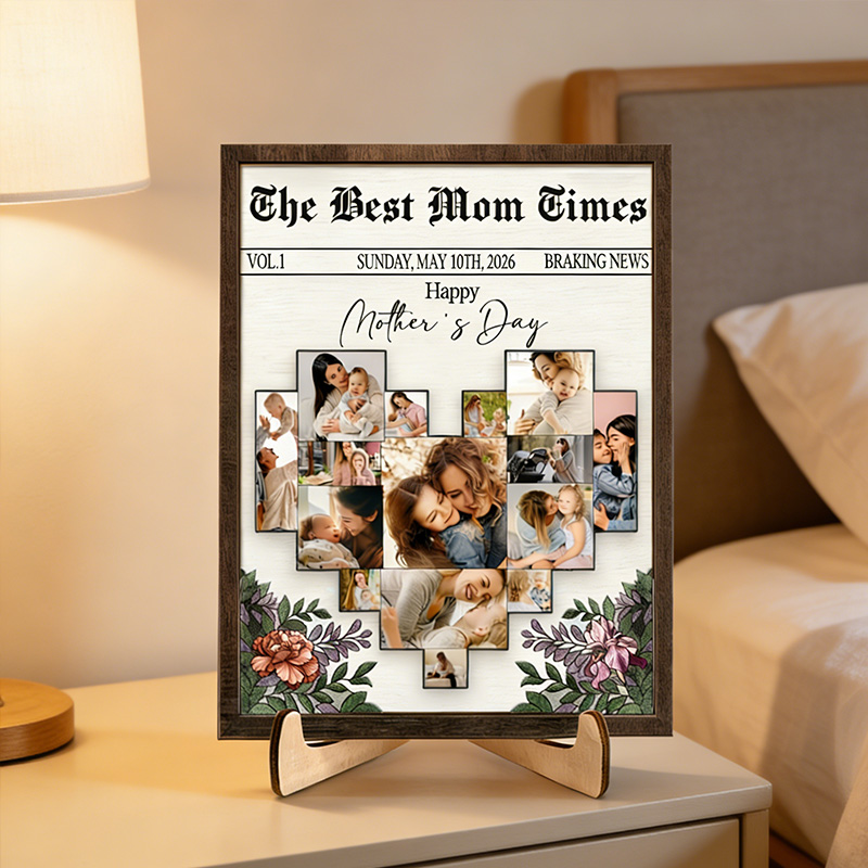 Personalized The Best Mom Sign Custom Two-layer Wooden Plaque with Stand Gift for Mom Birthday Mother's Day