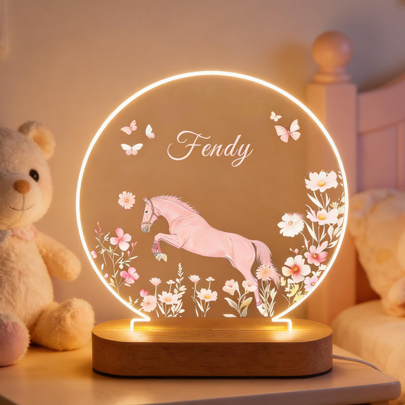 Personalized Floral Horse LED Night Light Horse Gifts for Girls for Riding Lovers and Equestrian Lovers 