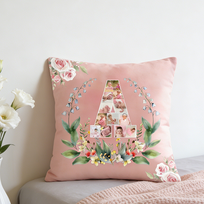 Personalized New Mom Birth Flower Pillow with Baby Photos Happy 1st Mother's Day Throw Pillow Mothers Day Gift For Mom