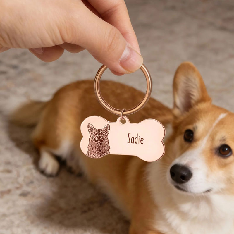 Personalized Bone Shape Photo Design Pet Name Tag with Engraved Text Daily Use Birthday Gift for Dog Owners