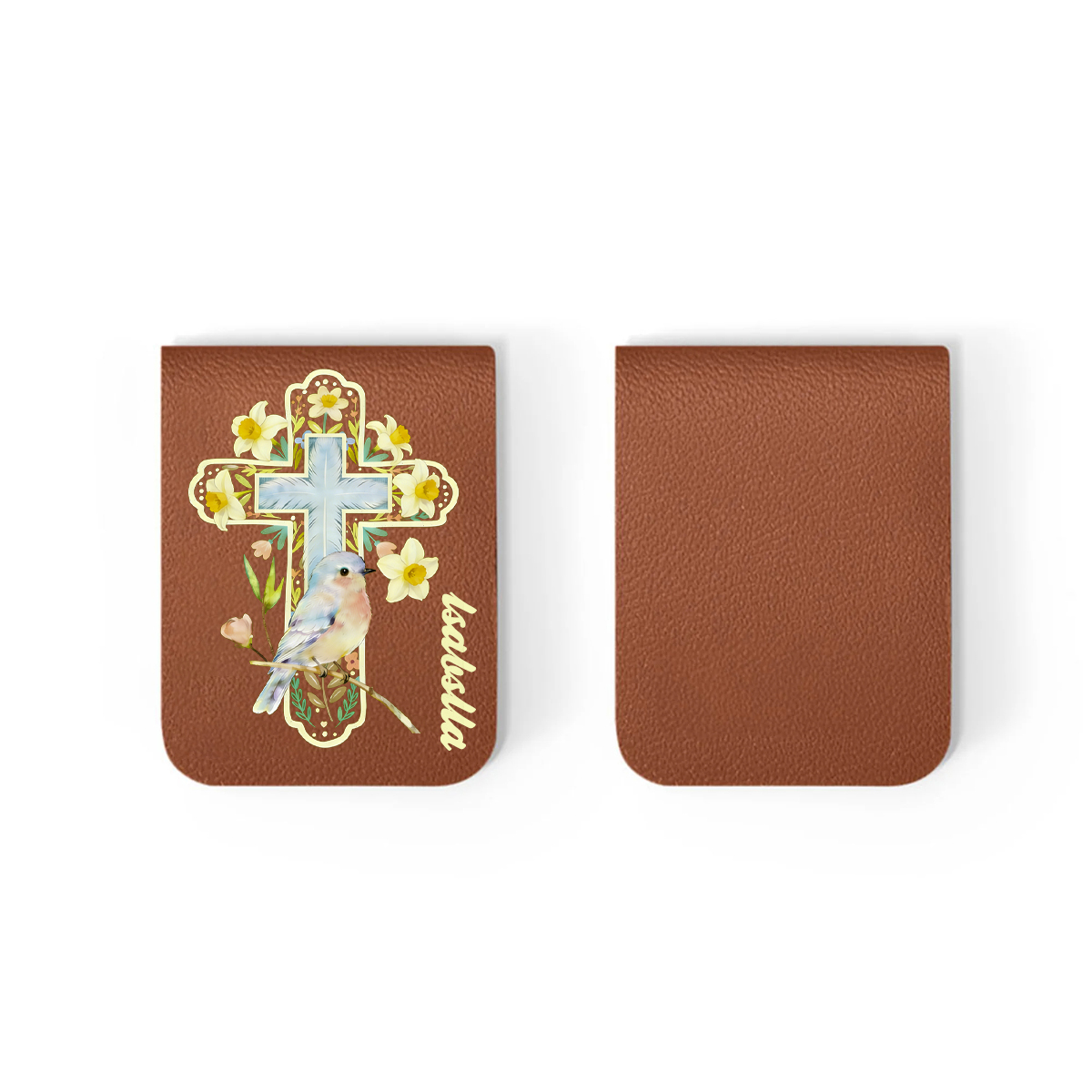 Daffodil Robin Cross Bookmark, Christian Reading Gift, Customizable with Name, Leather Artistic Book Clip Book Lover Gift 