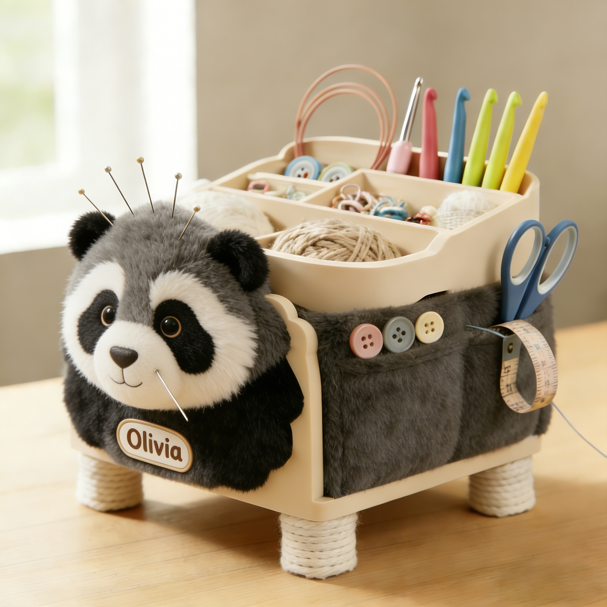 Personalized Cute Cat-Shaped Knitting & Sewing Storage Organizer – Personalized Craft Caddy with Plush Cat Design for Yarn, Needles, and Tools
