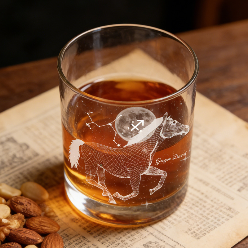 Personalized Name Zodiac and Horse Glasses Cup Whiskey Wine Beer Glassware Gift for Equestrain Lovers