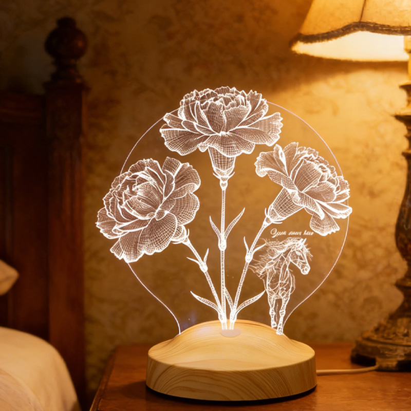 Personalized Birth Month Flower Horse LED Night Light Horse Gifts for Riding Lovers and Equestrian Lovers 