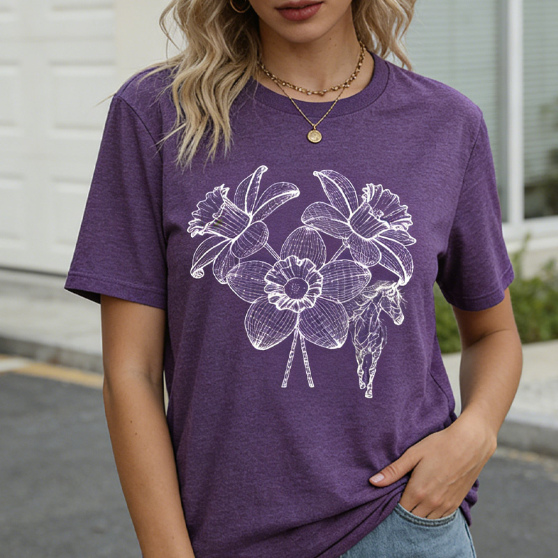 Personalized Birth Month Flower Horse T-Shirt Western Shirt Boho Nature Lover Animal Lover Gift for Equestrain Lovers