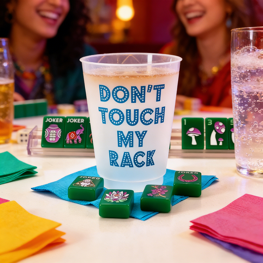 Mahjong Don’t TOUCH my rack! 16 oz Reusable Plastic Cups for Mahjong Party or Game Night