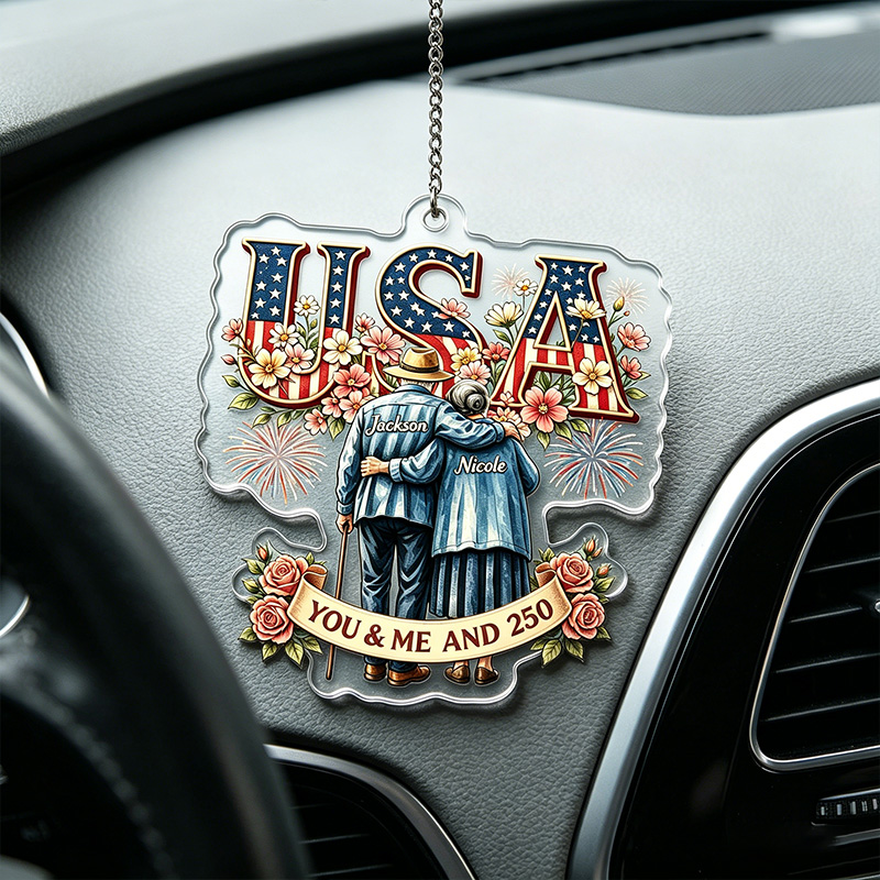 Personalized Couple Car Ornament USA 250 Years Freedom Car Ornament for Couple Old Couple Gift