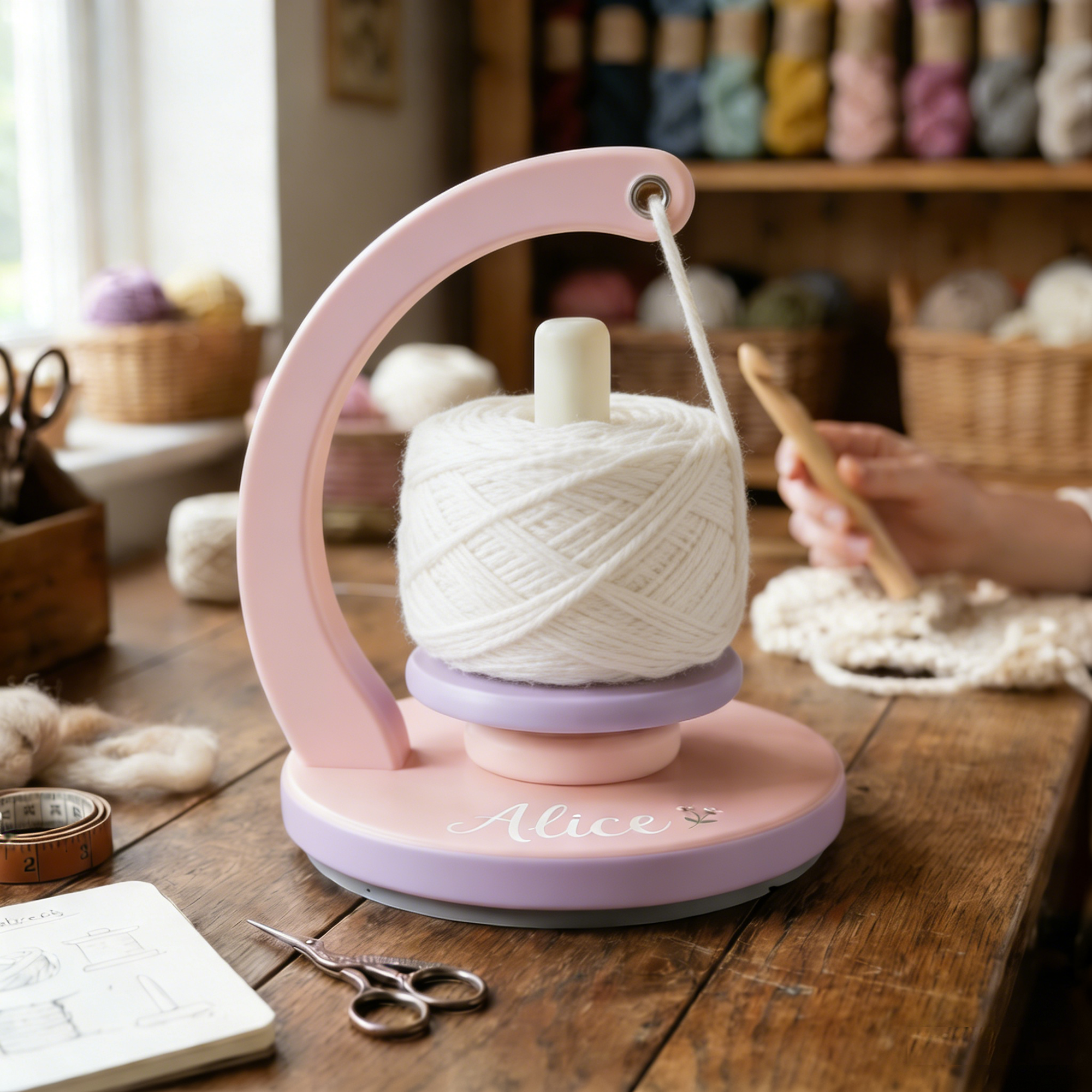 Personalized Hand-Crank Yarn Ball Winder – Manual Wool Spinner for Crochet & Knitting, Custom Name Craft Tool
