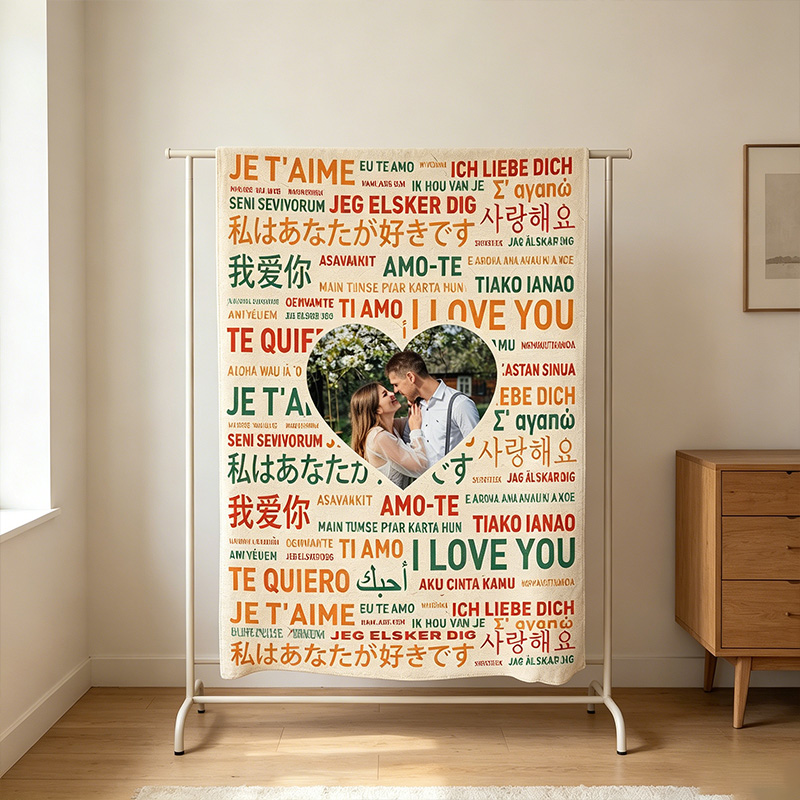 Personalized Love in All Languages Couple Blanket with Names Couple Anniversary Gift Wedding Gift for Newlyweds