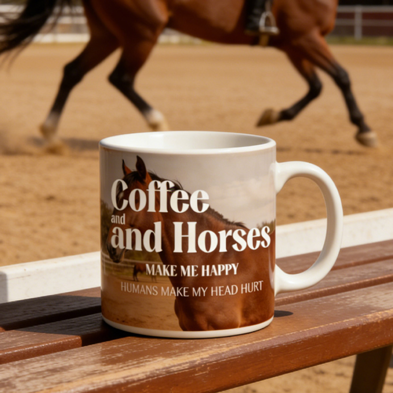 Personalized Horse Photo Background Coffee Mug Elegant Ceramic Cup Gift for Horse Riding Equestrian Lovers