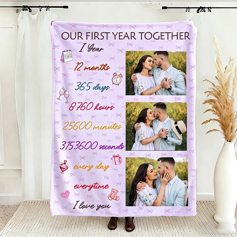 Personalized Our First Year Together Couple Blanket Photo Blanket for Couple Anniversary Gift for Her 