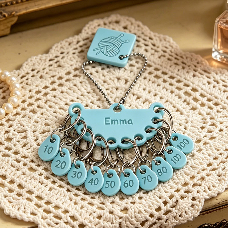 Personalized Removable Plastic Counting Number Stitch Markers Charm with Engraved Name and Holder Birthday Gift for Crochet Knitting Lovers