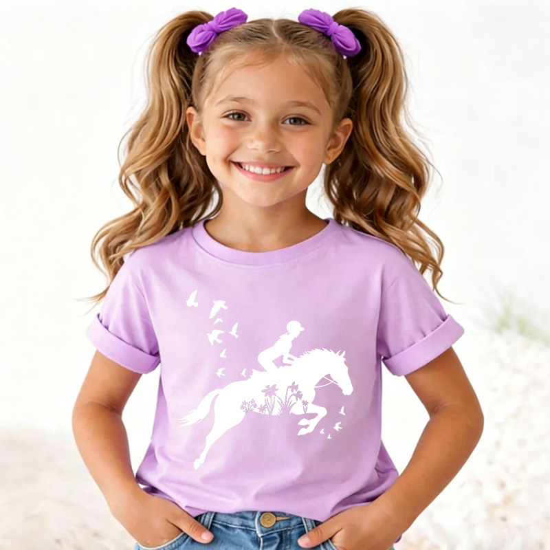 Personalized Floral Horse Birth Month Flower Kids T-Shirt Horseback Riding Farm Kids Tee Funny T-Shirt Gift for Girls Equestrain Lovers