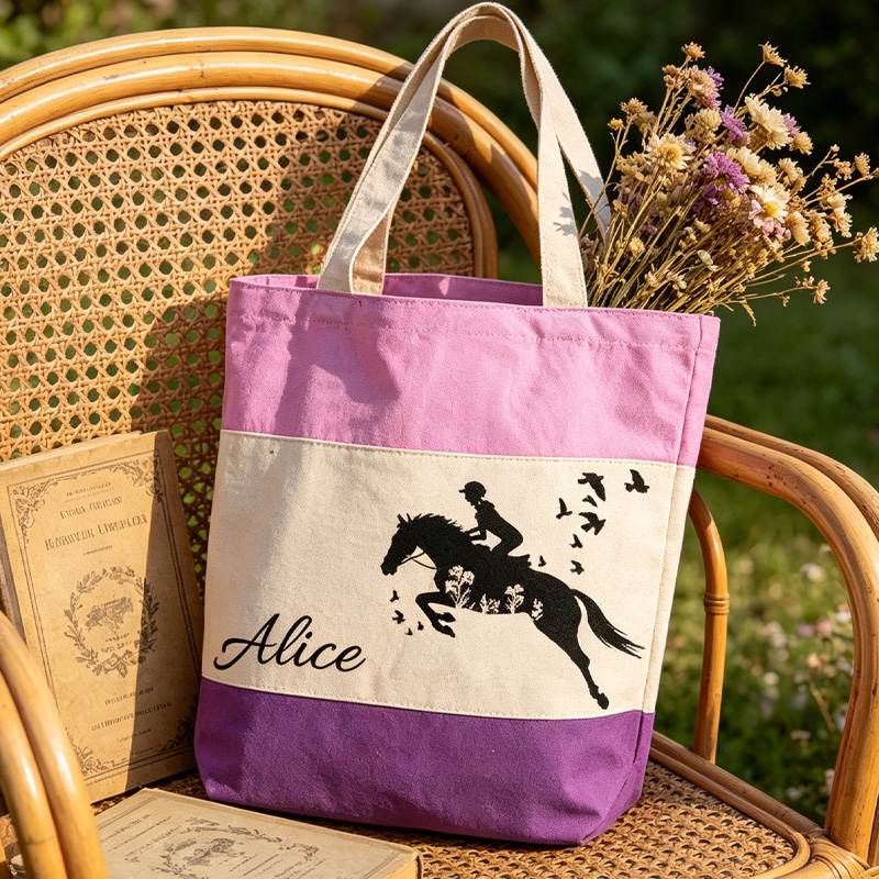 Personalized Floral Horse Birth Month Flower Tote Bag Horse Lover Horseback Riding Farm Gift for Girl Equestrian Riding Lovers