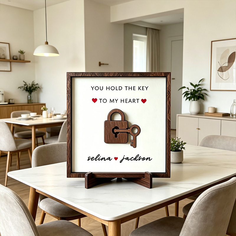 Personalized You Hold The Key to My Heart Couple Wooden Sign Plaque Custom Wooden Sign Gift for Couple Valentine's Day Gift for Couple
