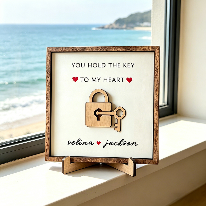 Personalized Wooden You Hold The Key to My Heart Couple Wooden Sign Plaque Custom Wooden Sign Gift for Couple Valentine's Day Gift for Couple