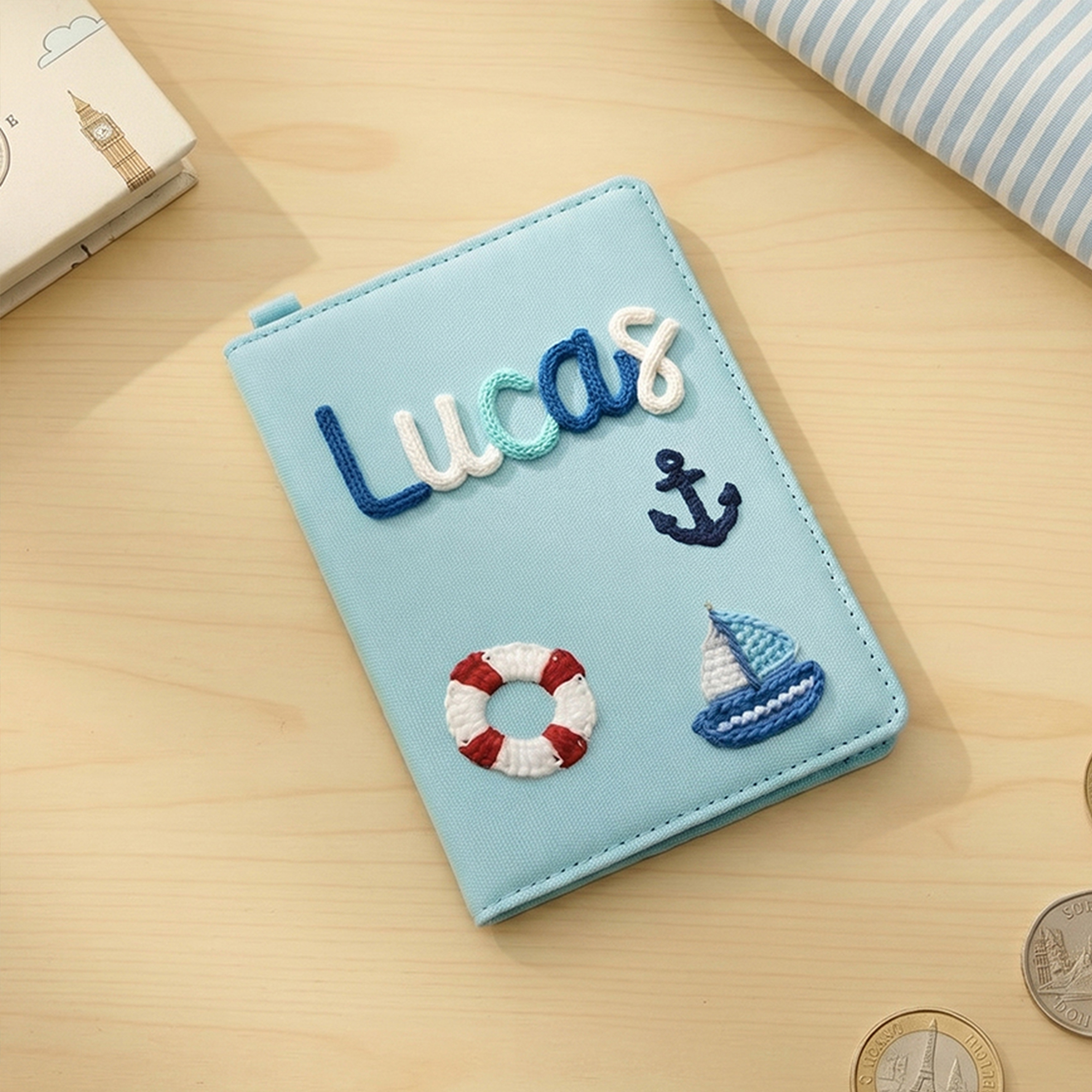 Personalized Passport Holder  Custom Name Travel Cover with Crochet Patches  Cute Cotton Passport Wallet Gift for Kids and Family Travel