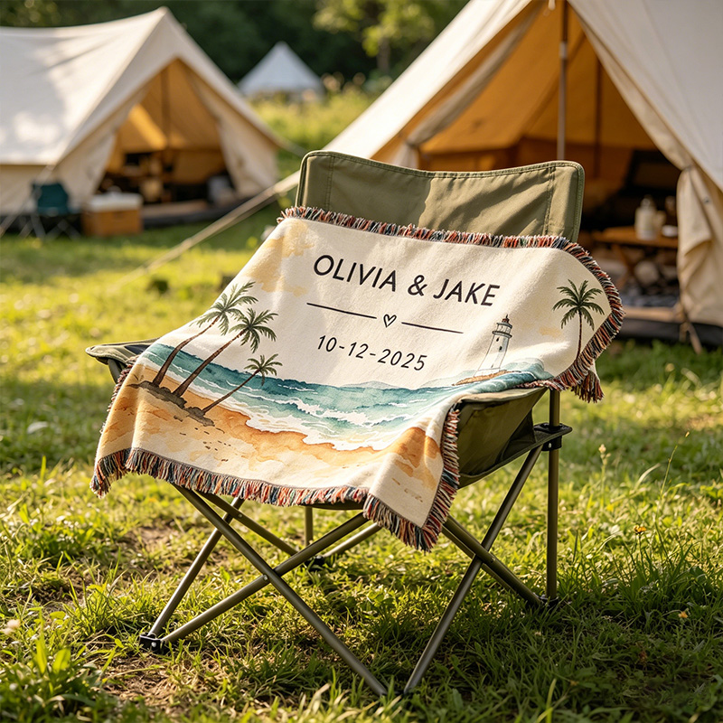 Personalized Couple Blanket with Names Ocean Theme Couple Blanket Wedding Gift for Newlyweds