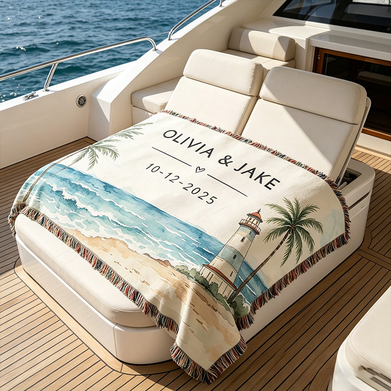 Personalized Couple Blanket with Names Ocean Travel Lovers Engagement Gift Couples Names Wedding Gift Engagement Couple Gift