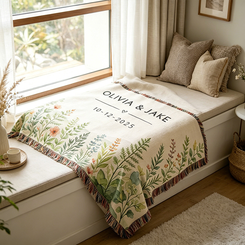 Personalized Couple Blanket with Names Garden Theme Blanket Custom Wedding Blanket for Newlyweds Valentine's Day Gift for Couple