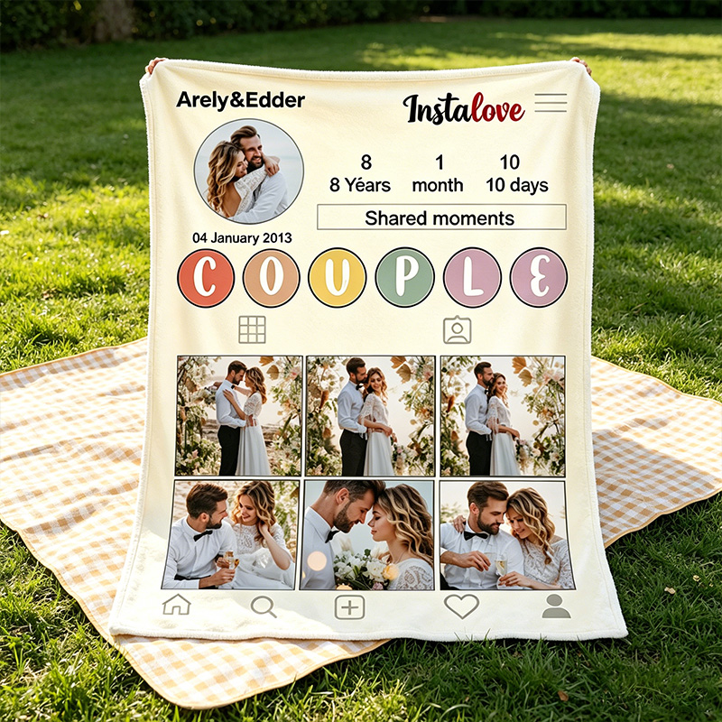 Personalized Couple Blanket with Names Custom Photo Poster Blanket Valentine Gift Gift for Husband Gift For Wife