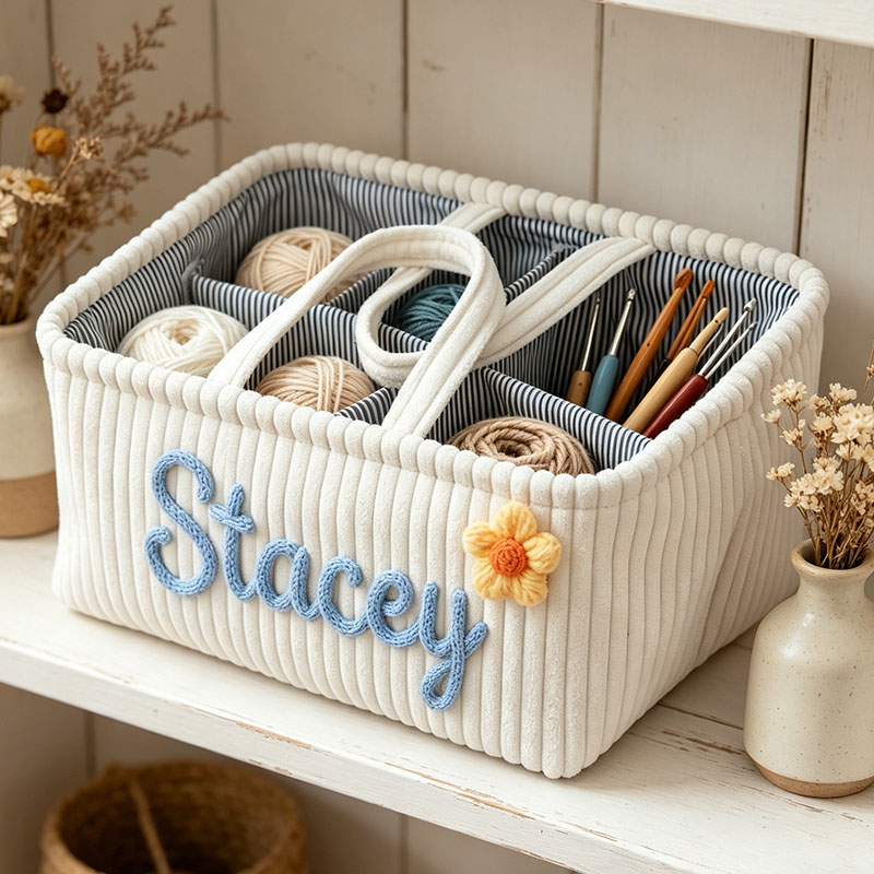 Personalized Knitting Project & Pottery Tool Basket Crochet Sewing Project Organizer Sewing Organizer Basket for Knitting Embroidery & Crochet Storage Birthday Gift Craft Yarn