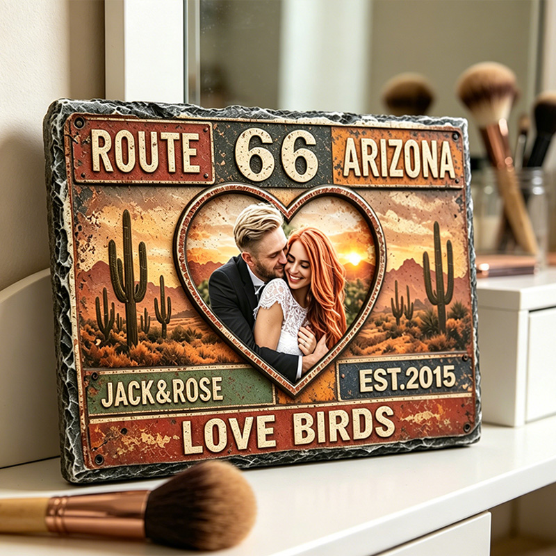 Personalized Couple Photo Stone with Stand Vintage Americana License Couple Plaque Valentine Gift for Couple