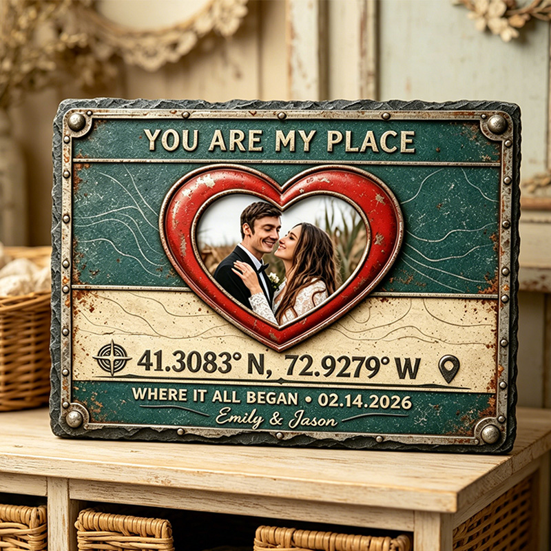 Personalized Couple Photo Stone with Stand Vintage Americana License Couple Plaque Valentine Gift for Couple