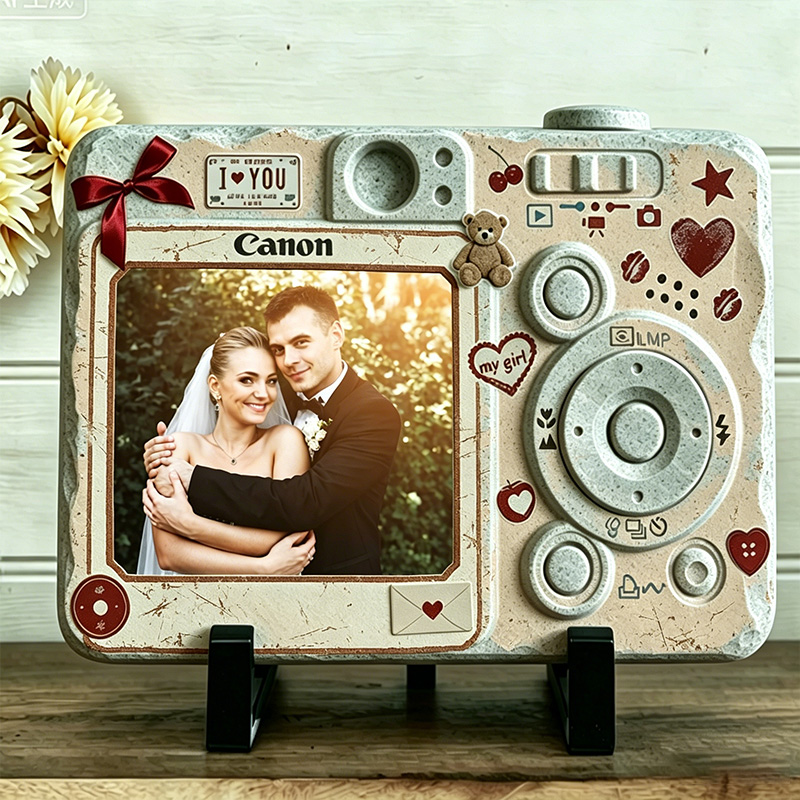 Personalized Couple Photo Stone with Stand Vintage Americana License Couple Plaque Valentine Gift for Couple
