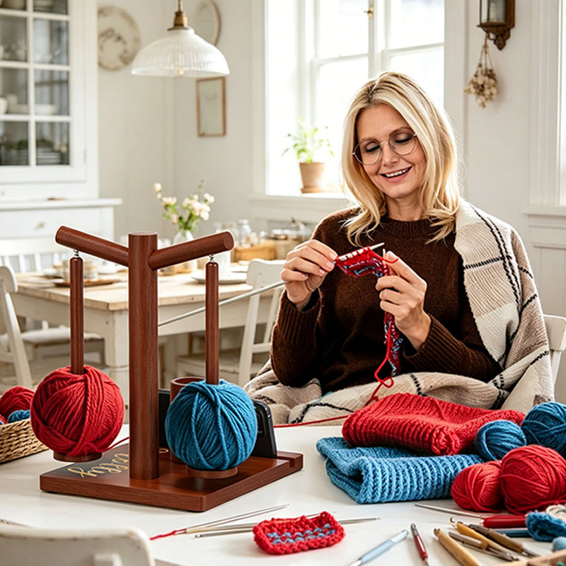 Wooden Yarn Holder for Crocheting and Knitting Upgraded Magnetic Rotating Yarn Spinner with 2 Spindles Perfect for Crocheting and Knitting Lovers