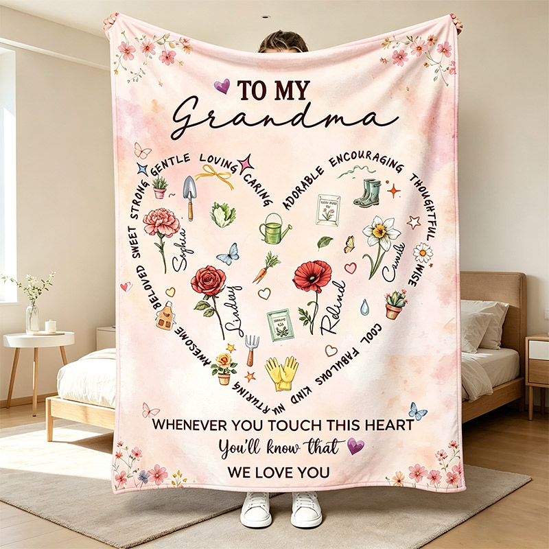 Personalized Mama Grandma Blanket with Birthflower Garden Lover Blanket Mother's Day Gift Nana Birthday Gift