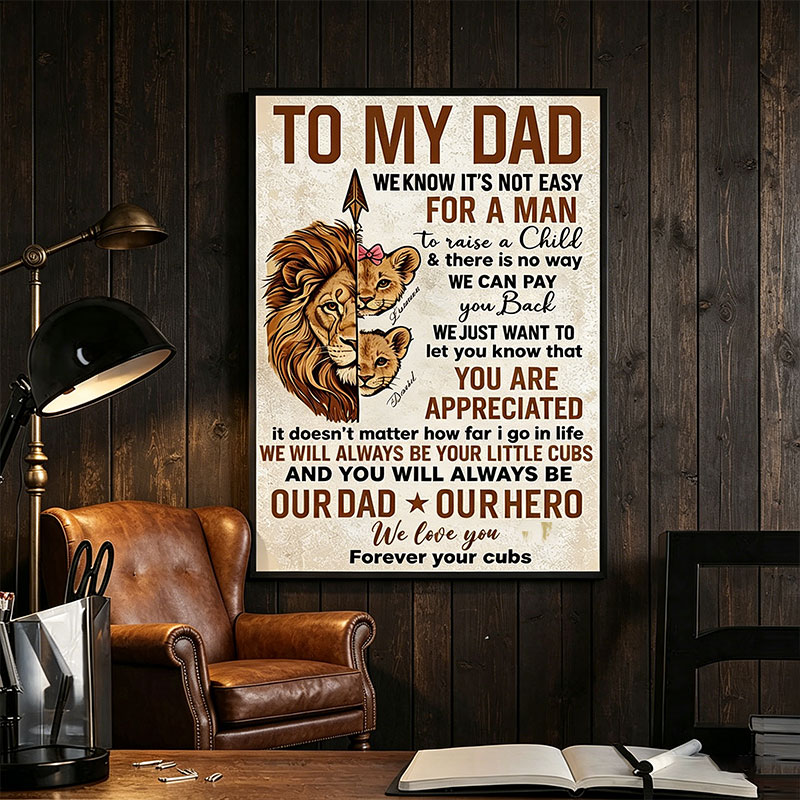 Personalized To My Dad Print Portrait Art Print with Kids Customed Wall Decor Father's Day Gift Home Decor Gift for Dad