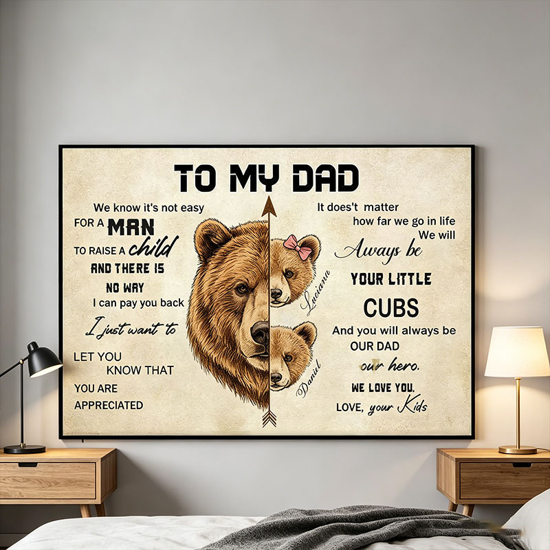 Personalized To My Dad Print Portrait Art Print with Kids Customed Wall Decor Father's Day Gift Home Decor Gift for Dad