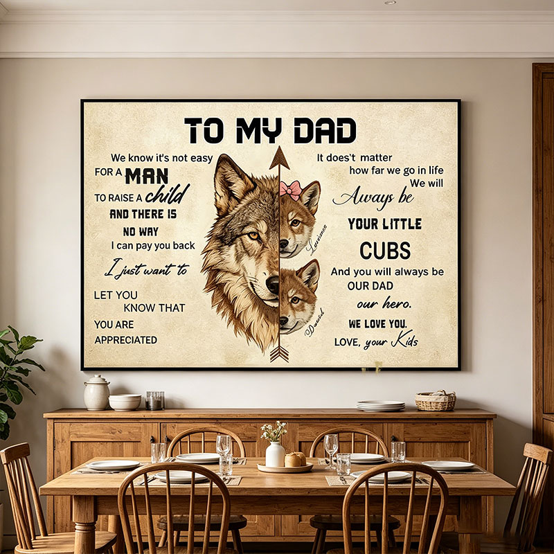 Personalized To My Dad Print Portrait Art Print with Kids Customed Wall Decor Father's Day Gift Home Decor Gift for Dad