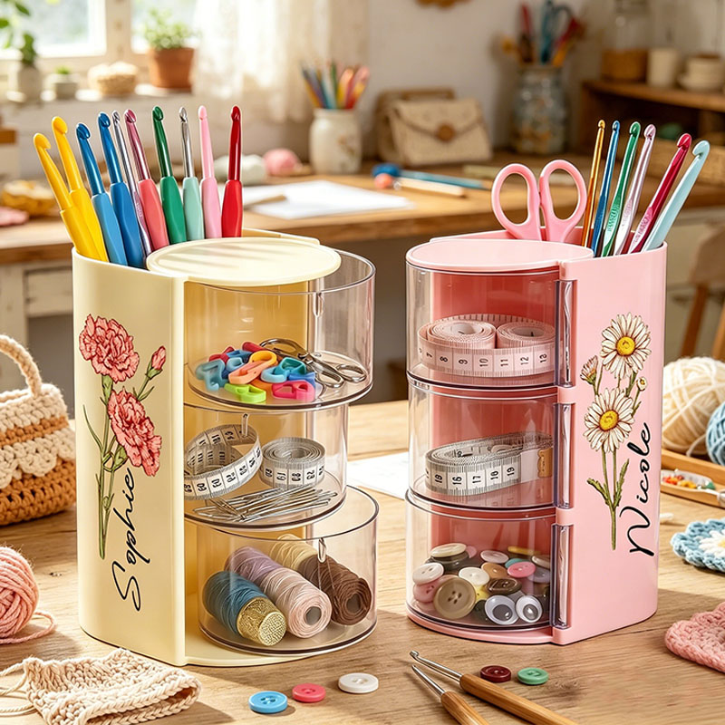 Rotary Crocheting Tools Storage Box Transparent Dust Multi Layer Square Crochet Tools Storage Rack
