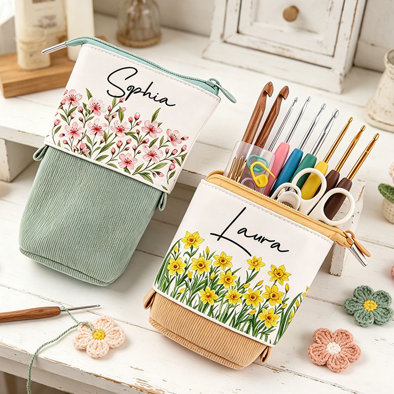 Telescopic Crochet Tool Storage Bag Crochet Tool Storage Holder PU Corduroy Stand-up Retractable Transformer Bag Colorful Organizer
