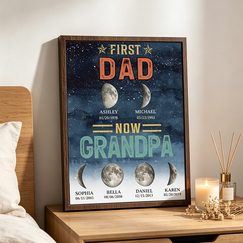 Personalized First Dad Now Grandpa Sign Papa Wooden Plaque with Kids Names Father's Day Gift For Dad Grandpa