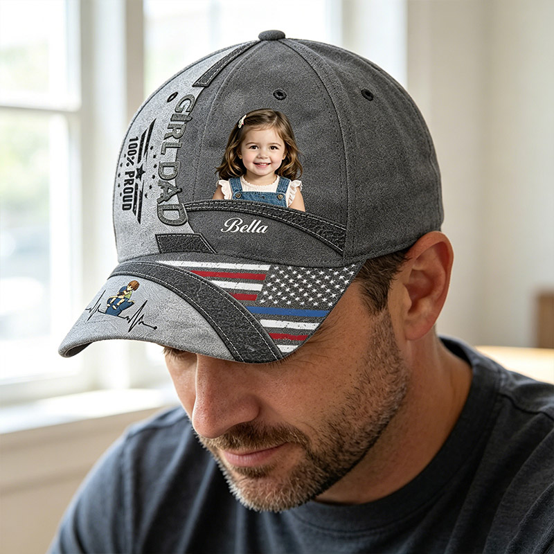 Personalized Girl Dad Baseball Cap Custom Dad Hat with Kids Photo Adjustable Sports Cap Father's Day Gifts