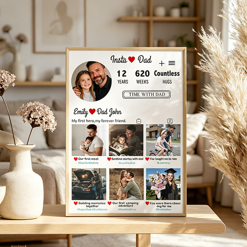 Personalized Insta Dad Print Portrait Art Print with Kids Customed Wall Decor Father's Day Gift Home Decor Gift for Dad