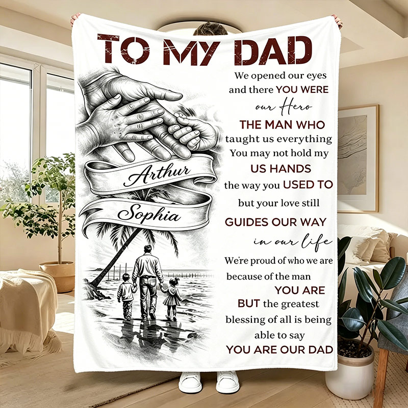 Personalized To My Dad Blanket with Kids Photo Custom Blanket Father's Day Gift Dad Birthday Gift