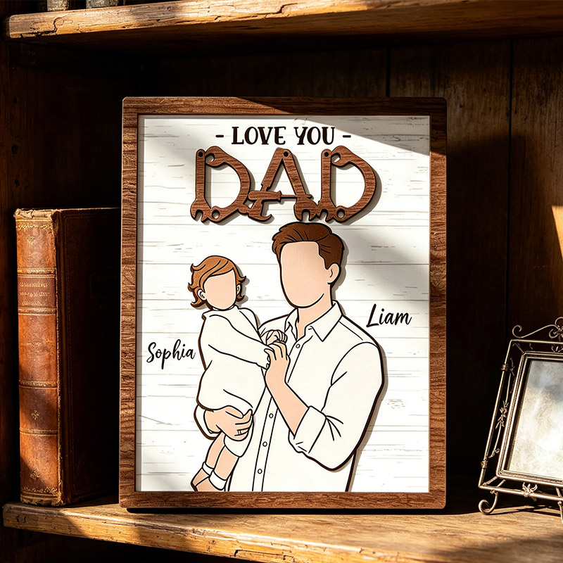 Personalized Love You Dad Sign Custom Dad Portrait with Kid Wooden Plaque Father's Day Gift For Dad
