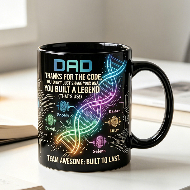 Personalized Dad Thanks For Sharing The Code 11 oz Ceramic Mug with 1-6 Names Father's Day Gifts for Dad Grandpa