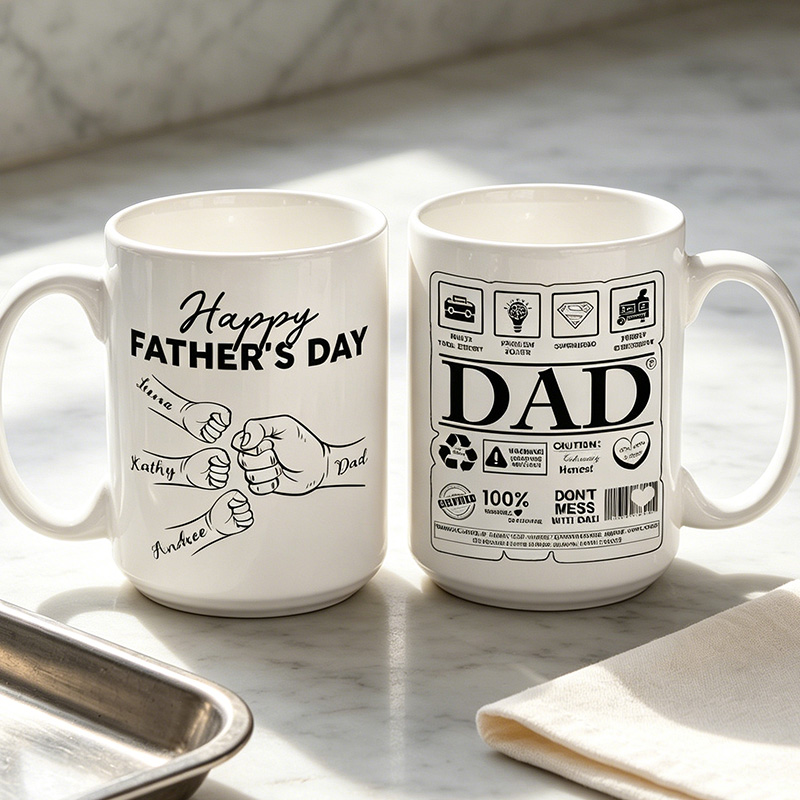 Personalized Happy Father's Day 11 oz 15 oz Ceramic Mug with 1-6 Names Custom Dad Mug Father's Day Gifts for Dad Grandpa