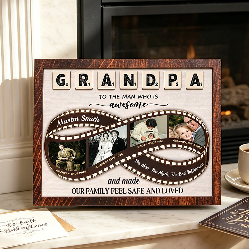 Personalized Grandpa Sign with Photos To The Man Who Is Awsome Wooden Plaque Papa Gifts Father's Day Gift For Him