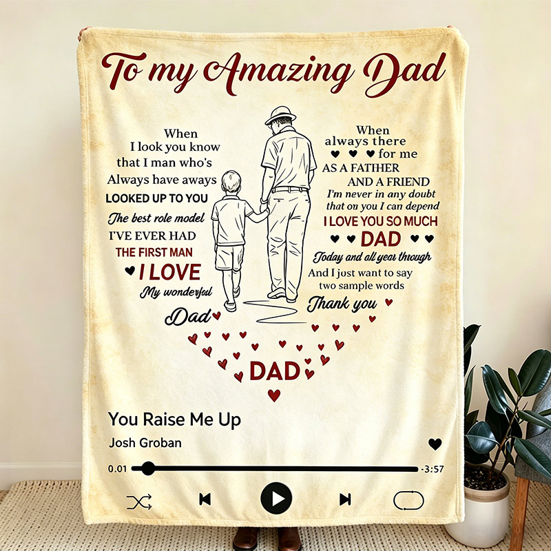 Personalized To My Amazing Dad Blanket with Father & Kids Sketch Custom Blanket Father's Day Gift Dad Birthday Gift