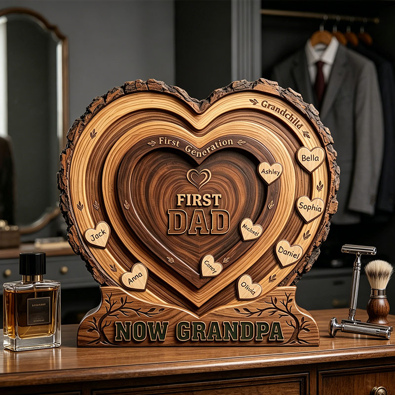 Personalized First Dad Now Grandpa Wooden Plaque Custom Family Name Sign for Grandpa Father's Day Gift For Dad Grandpa